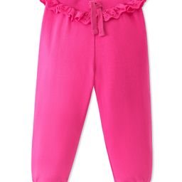 Babyhug Cotton Looper Knit Full Length Lounge Pant with Draw Cord & Frill Detailing - Pink-image-72