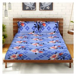 Kuber Industries Double BedsheetGlace Cotton Floral Print With 2 Pillow Covers for Living RoomBedroom90x108 Inch (Light Blue)-picture-35