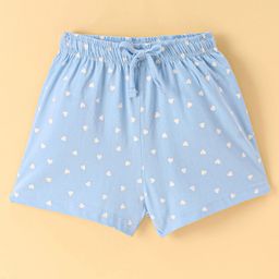 Lazy Bones Sinker Cotton Knit Knee Length Shorts Heart Print - Waterfall Blue-picture-14