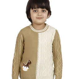 JoE Hazel Full Sleeves Baby Dinosaur & Cable Design Detailed Acrylic Pullover - Tan-picture-38