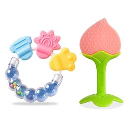 Chinmay Kids Baby Food Grade BPA Free Customized Food Shape Silicone Stand & Bell Teether Blue & Light Pink-14