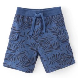 Babyhug Cotton Looper Knit Shorts Leafy Print - Blue-image-45