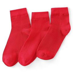 Pine Kids Knit Antimicrobial Ankle Length Solid Colour Socks Pack of 3 - Red-image-52