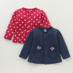 Simply Interlock Knit Full Sleeves Frocks With Floral & Polka Dots Print - Navy & Red-35