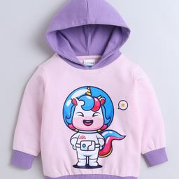 BUMZEE Looper Full Sleeves Unicorn Printed Hooded Sweatshirt - Pink & Purple-image-12