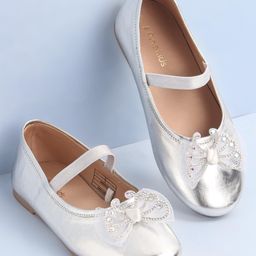 Pine Kids Bow & Stone Detailing Ballerinas with Velcro Closure - Silver-image-50