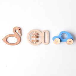 New Born Gift Set - Wooden Crane Teether, Grasping Rattle and  Racing Blue - CAR Push Toy (3 Pieces)-25