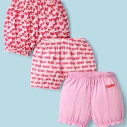 Pine Kids Cotton Elastane Knit Bloomers With Heart & Text Print Pack Of 3 - Pink-image-43