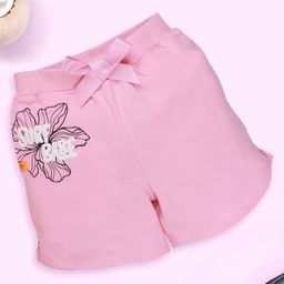 Kiddopanti Cotton Surf Babe Text & Floral Printed Bow Applique Detailed Shorts - Baby Pink-image-70