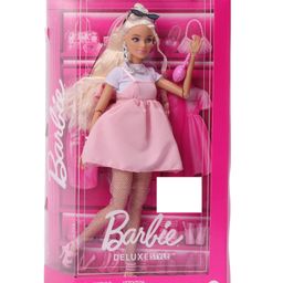 Barbie Deluxe Style Doll 3 in Barbiecore Outfit with Blond Hair in Top Knot Pink Pastel Dress Oversized Bow & Accessories Like Mesh & Tights (Color & Decoration May Vary) - Height 32 cm-image-3