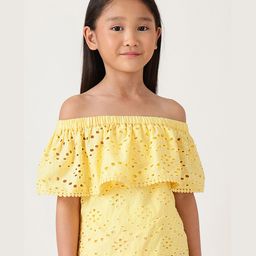 One Friday Cotton Woven Off Shoulder Sleeves Scfilli Embroidered Top - Yellow-image-46
