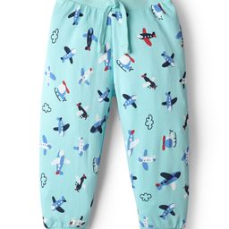 Babyhug Cotton Knit Full Length Lounge Pant With Airplane Print - Light Blue-image-99