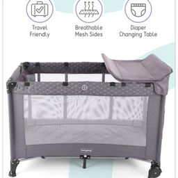 Babyhug Bouyant 3 in 1 Playpen cum Cot with Mosquito Net & Quilting Design - Grey image 2