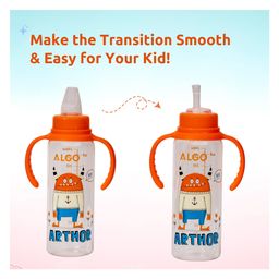 Adore ALGO Snr. 2 in 1 Baby Silicon Spout & Straw Sipper with Gravity Ball & Twin Handle - 250ml- Family Theme Orange image 2