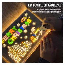 ji & ja Ji and Ja DIY 3D Acrylic LED Writing Board with Pen, Rewritable Message Board, 7 Color Pens, Light Up Dry Erase Board with Stand, Note Pad (Tranparant, 20 X 20 CM) (Battery not Included) image 3