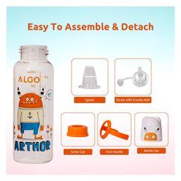Adore ALGO Snr. 2 in 1 Baby Silicon Spout & Straw Sipper with Gravity Ball & Twin Handle - 250ml- Family Theme Orange image 4