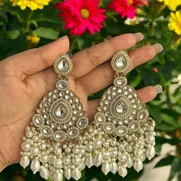 Anouk Gold-Plated Artificial Studded and Beaded Contemporary Chandbalis image 3
