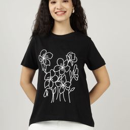 Sands of India ikigai Floral Printed Round Neck Oversize T-shirt-image-82