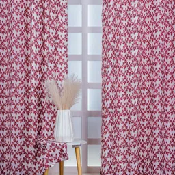 Parda Online White & Red Set of 4 Sheer Long Door Curtain-16