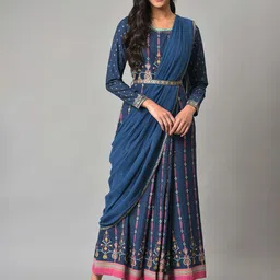 W Blue Ethnic Motifs Ethnic Maxi Dress-image-46