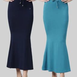 TWIN BIRDS Navy & Blue Plain Saree Shapewear - Pack Of 2-image-2