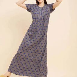 Sweet Dreams Grey Cotton Floral Print Night Gown-image-97