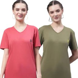 Vimal Jonney Pink & Olive Green Cotton Logo T-Shirt - Pack Of 2-image-84