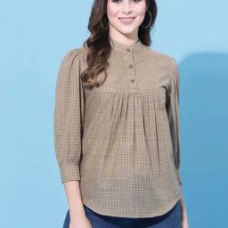 SELVIA Beige Chequered Top-image-10