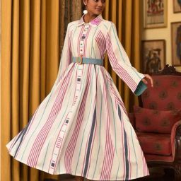 Nuhh Multicolor Cotton Relaxed Fit Embroidery Dress With Belt-image-40
