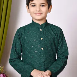 Cae Boys Ethnic Motifs Embroidered Regular Sequinned Kurta with Pyjamas image 4