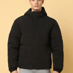 Wrangler Black Regular Fit Quilted Hooded Jacket-image-99