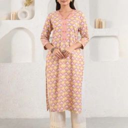 Prakriti Jaipur Peach Scallop Lotus Kurta-image-75
