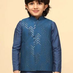 KISAH Kids Blue Embellished Nehru Jacket-image-34