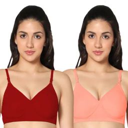 IN CARE Red & Peach Full Coverage Non-Wired T-Shirt Bra - Pack of 2-image-44