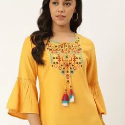Anouk Floral Tie-Up Neck Bell Sleeve Liva Top-picture-52