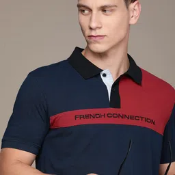 French Connection Colourblocked Polo Collar Pure Cotton T-shirt-image-2