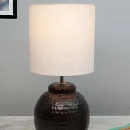 Homesake White & Brown Metal Ginger Jar Antique Drum Table Lamp-image-75