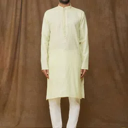 Samyukta Singhania Men Floral Yoke Design Regular Thread Work Kurta with Churidar-picture-9