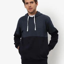 Campus Sutra Blue & Black Cotton Regular Fit Colour Block Hooded Sweatshirt-image-86