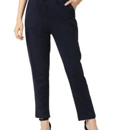 Smarty Pants Navy Cotton Lycra Regular Fit High Rise Trousers-image-85