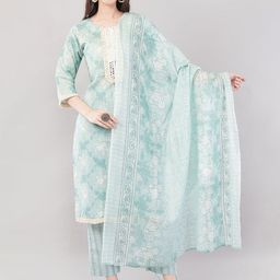 Nakhrelee Women Floral Printed Kurta with Trousers & Dupatta-16