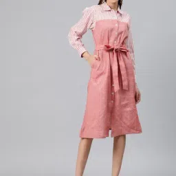 Cottinfab Pink Cotton Striped Shirt Dress-image-18