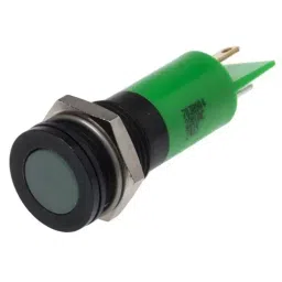 RS PRO Green Panel Mount Indicator 220V AC, Mounting Hole Size 14 mm, Termination Type Solder Tab, IP Rating IP67, Model No 7038904-5