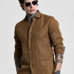Snitch Men Classic Slim Fit Spread Collar Textured Linen Casual Shirt-picture-44