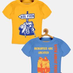 Kiddopanti Kids Yellow & Blue Printed T-Shirt (Pack Of 2)-11