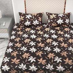 Star Weaves Brown & White Floral 350 TC Queen Bedsheet with 2 Pillow Covers-55