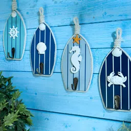 eazy wagon Blue & White Boat Shaped Crab Beach Wall Hooks-55