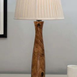 Homesake Khadi & Brown Wood Antique Timber Turned Empire Pleated Table Lamp-16