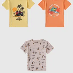 R&B Boys Pack of 3 Typography Printed Round Neck Cotton T-shirts-image-88