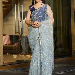 Warthy Ent Ethnic Motifs Sequinned Net Fusion Saree image 2